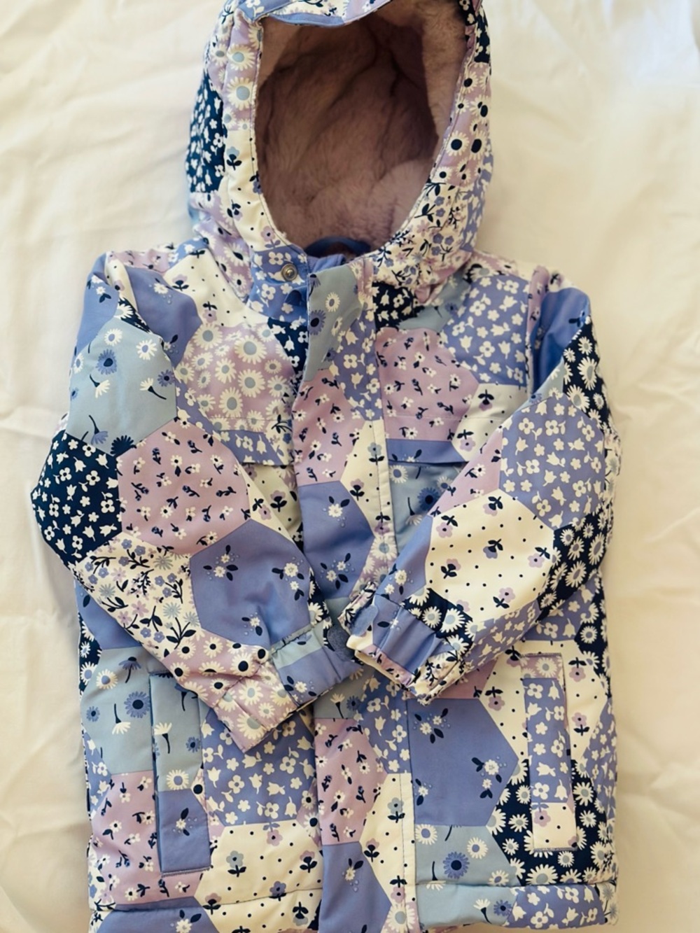 Cat & Jack Floral Patchwork Hooded Coat in Lavender & Blue